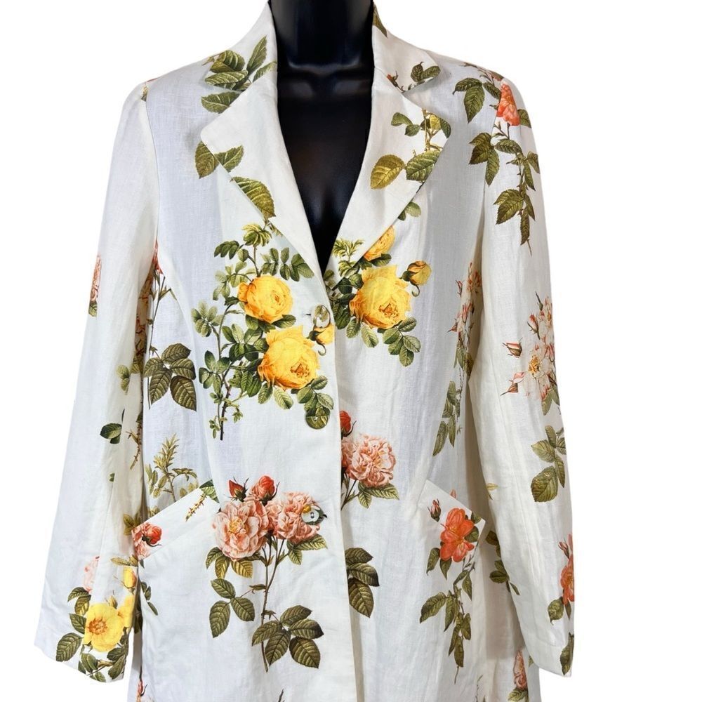 Anthropologie Payal Pratap Floral Longline Linen Blazer Jacket - Picture 3 of 13